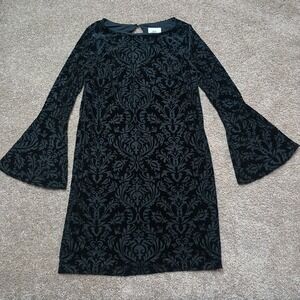 Eci New York Black Velvet Floral Bell Sleeve Witch Halloween Dress Small